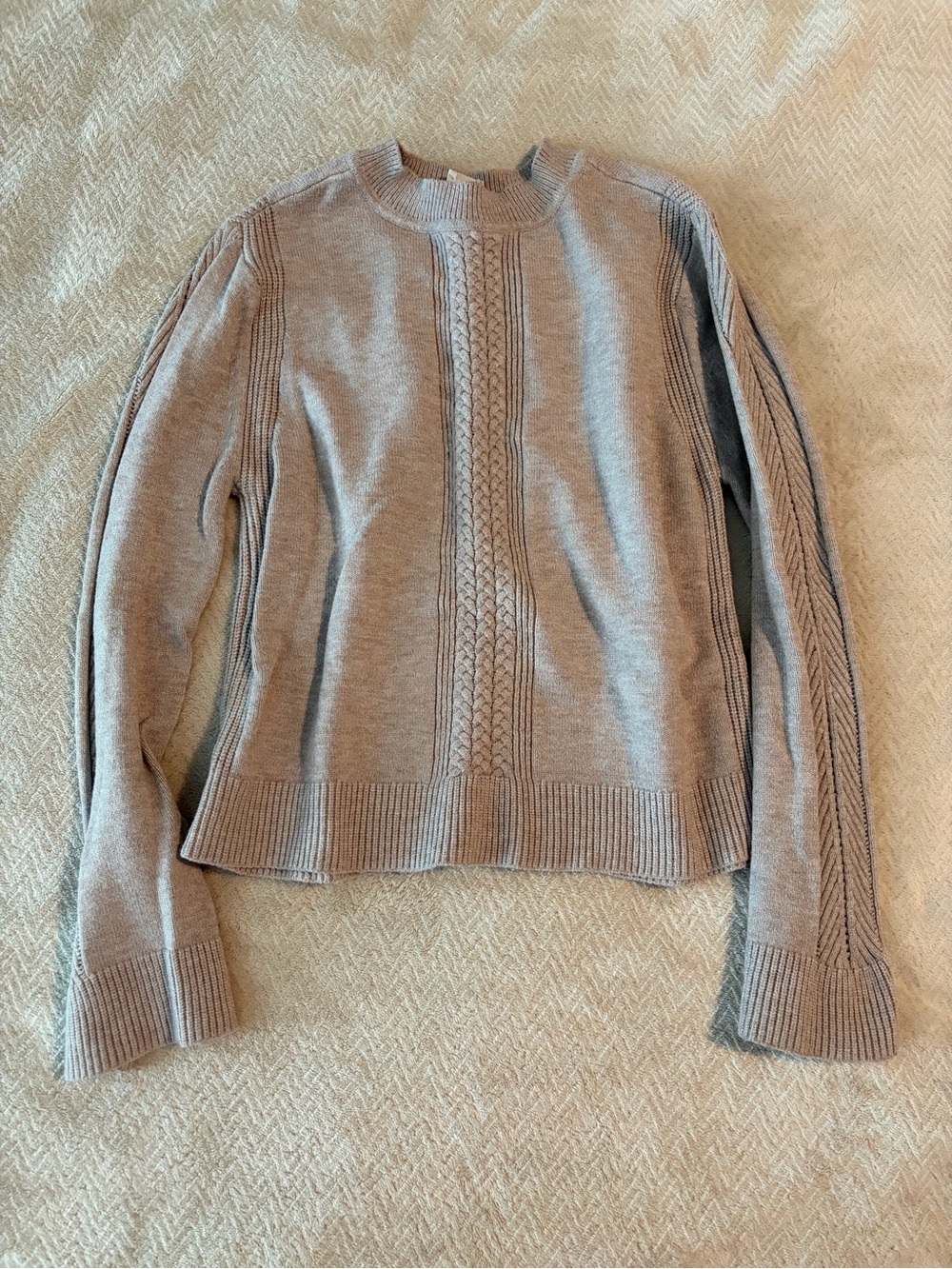 Joie Light Gray Cable-Front Crewneck Sweater